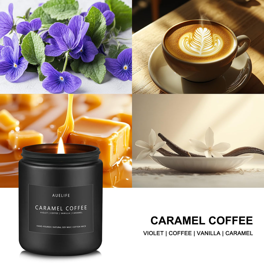 Close-up of the caramel and coffee fragrance notes in the candle