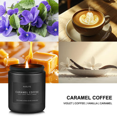 Close-up of the caramel and coffee fragrance notes in the candle