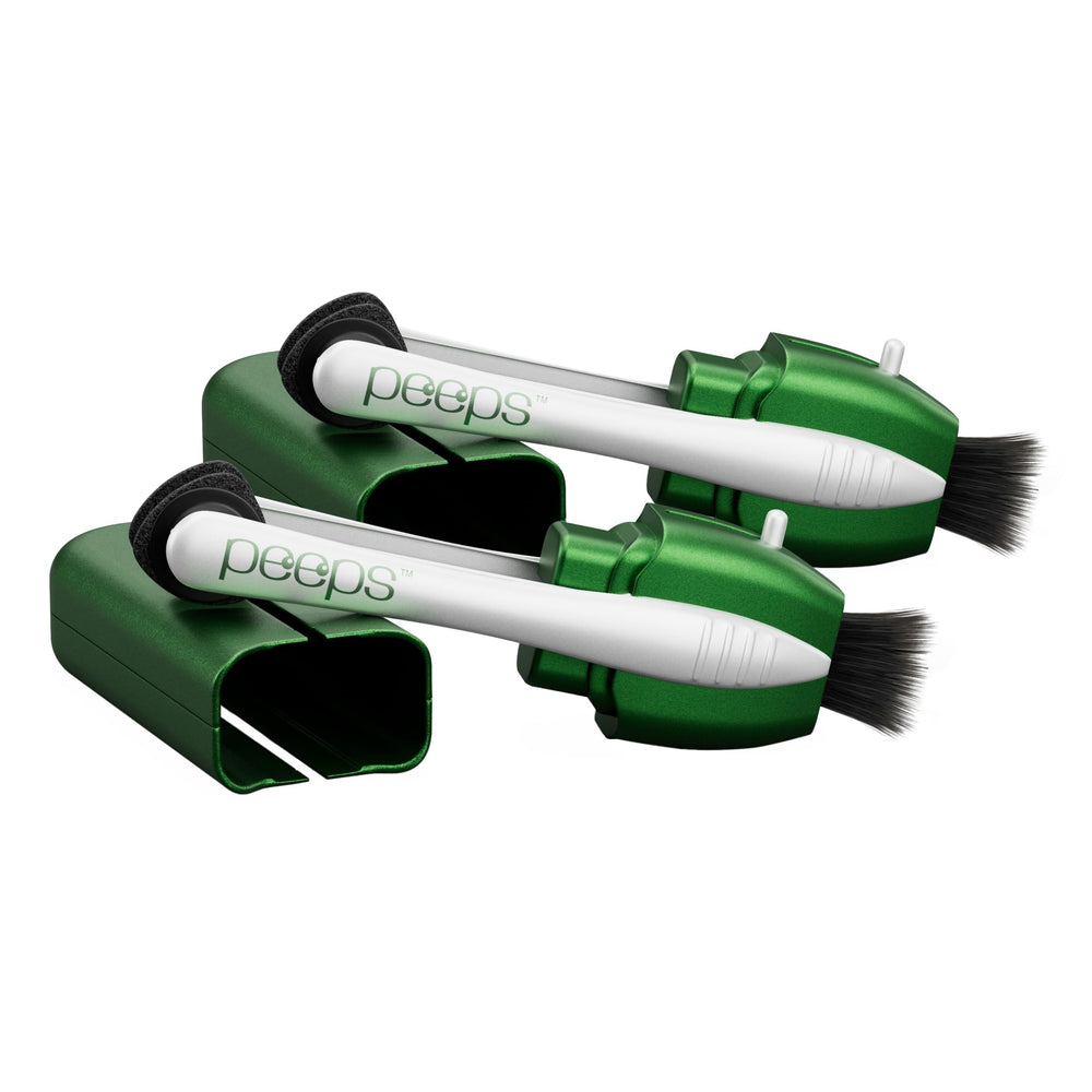Peeps eyeglass cleaner in green color, compact 4x1x1 inch front view