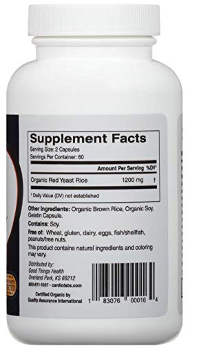 Ingredients of Cardiotabs Red Yeast Rice including certified organic red yeast rice