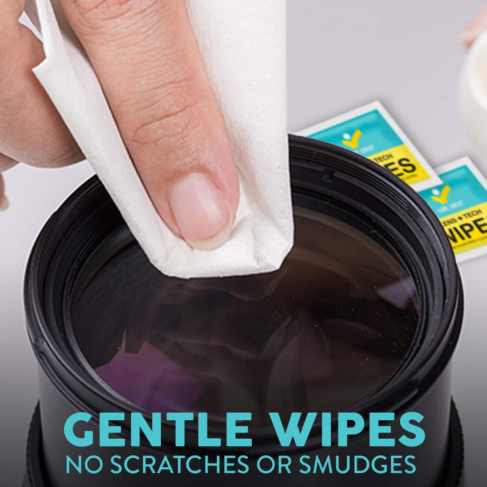 Wipes being used on a camera lens