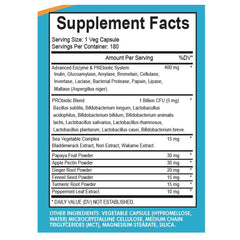 Close-up of enzyme, probiotic, and prebiotic ingredients on label