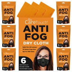 Six individually wrapped Care Touch anti-fog dry cloths in a pouch