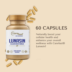 Close-up of Lunasin capsules and vegan-friendly packaging