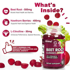 60-count bottle of CareLeaf Beet Root Gummies for blood pressure support