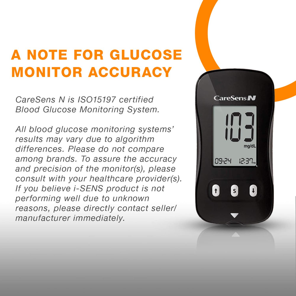 CareSens N meter kit compatibility shows test strips ready for CareSens N devices.