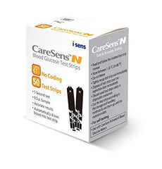 CareSense N test strips close-up in use for quick, precise glucose checks.
