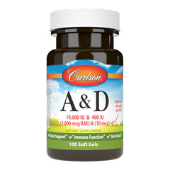 Bottle of Carlson A&D Vitamin A & D3 soft gels for vision support