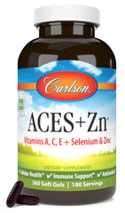 Front view of Carlson ACES + Zn 360 Softgels bottle