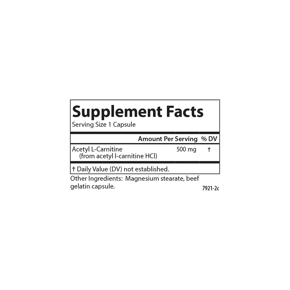 Supplement facts panel for Carlson Acetyl L-Carnitine