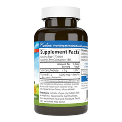 Close-up of Carlson B-12 1000 mcg chewable tablets