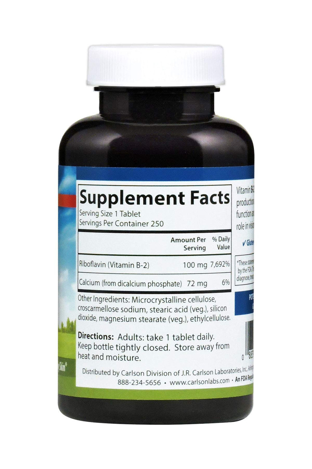Carlson B-2 100 mg Riboflavin bottle close-up