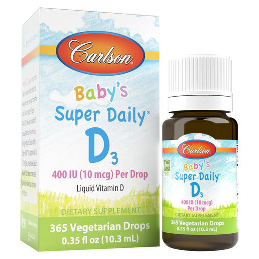 Front view of Carlson Baby D3 400 IU bottle