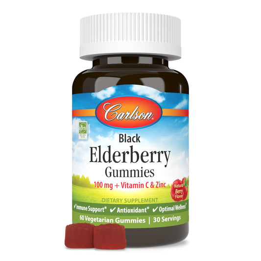 Bottle of Carlson Black Elderberry Gummies with Vitamin C & Zinc