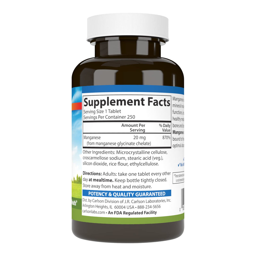 Tablets of Carlson Chelated Manganese 20 mg