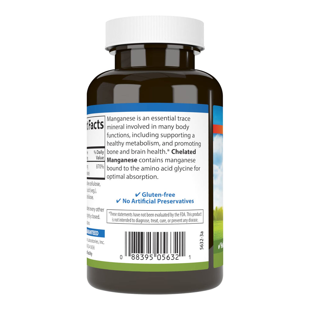 Bottled manganese supplement on a clean background