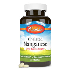 Close-up of manganese supplement bottle label