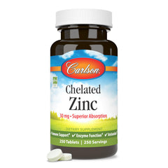 Side angle view of Carlson Chelated Zinc bottle