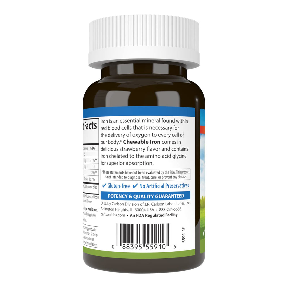 Nutrition facts panel example for Carlson Chewable Iron 30 mg