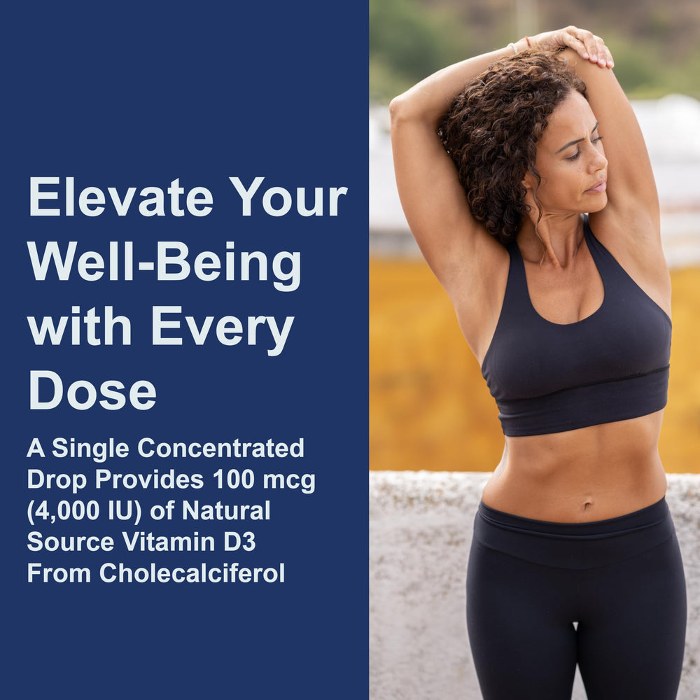 Liquid vitamin D3 in drop form ready to add to beverage or food