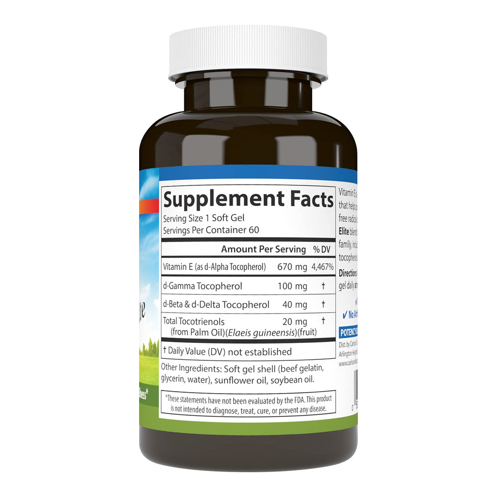 Vitamin E product label showing 1000 IU per softgel