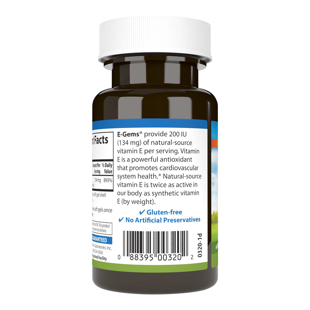 Carlson E-Gems Vitamin E 200 IU label close-up