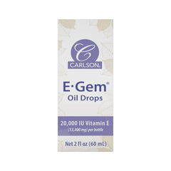 Side view of Carlson E-Gem Oil Drops bottle