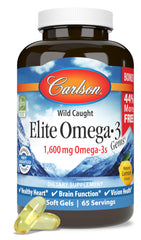 Carlson Elite Omega-3 Gems bottle with lemon-flavored softgels