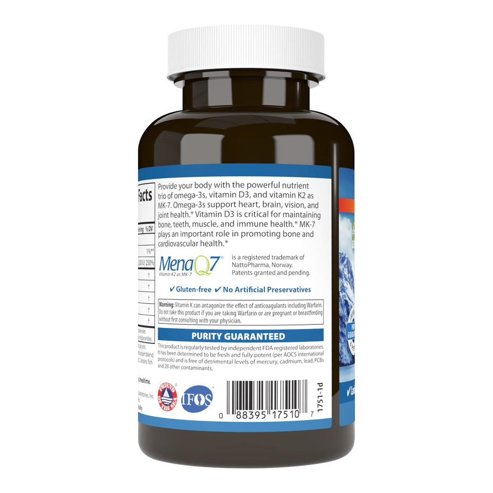 Packaging emphasizing EPA and DHA in Carlson Omega-3 Plus D & K Lemon