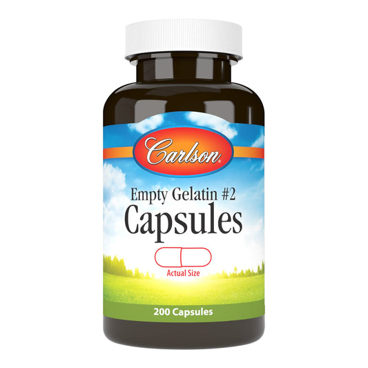 Carlson Empty Gelatin Capsule #2 (Size #2) – 200 capsules in bottle