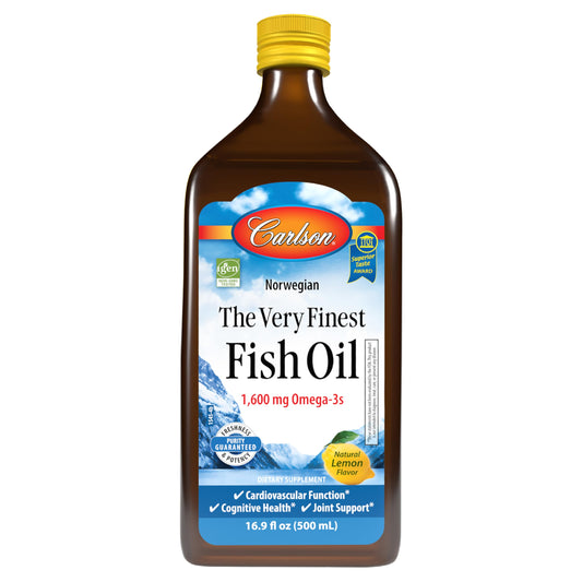 Carlson Very Finest Fish Oil bottle with lemon flavor