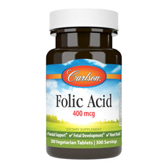Carlson Folic Acid 400 mcg bottle label close-up