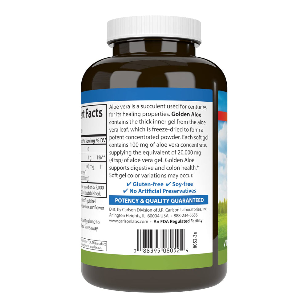 Illustration of 100 mg aloe vera concentrate (200:1) used in Carlson Golden Aloe