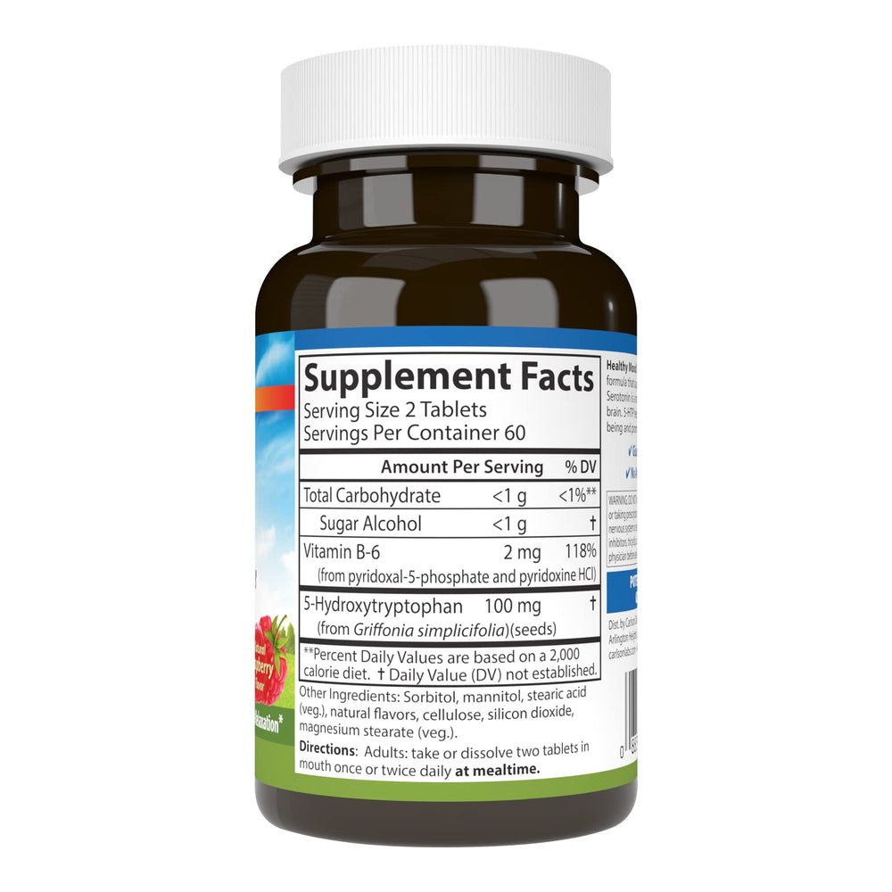 Label highlighting 100 mg 5-HTP per serving