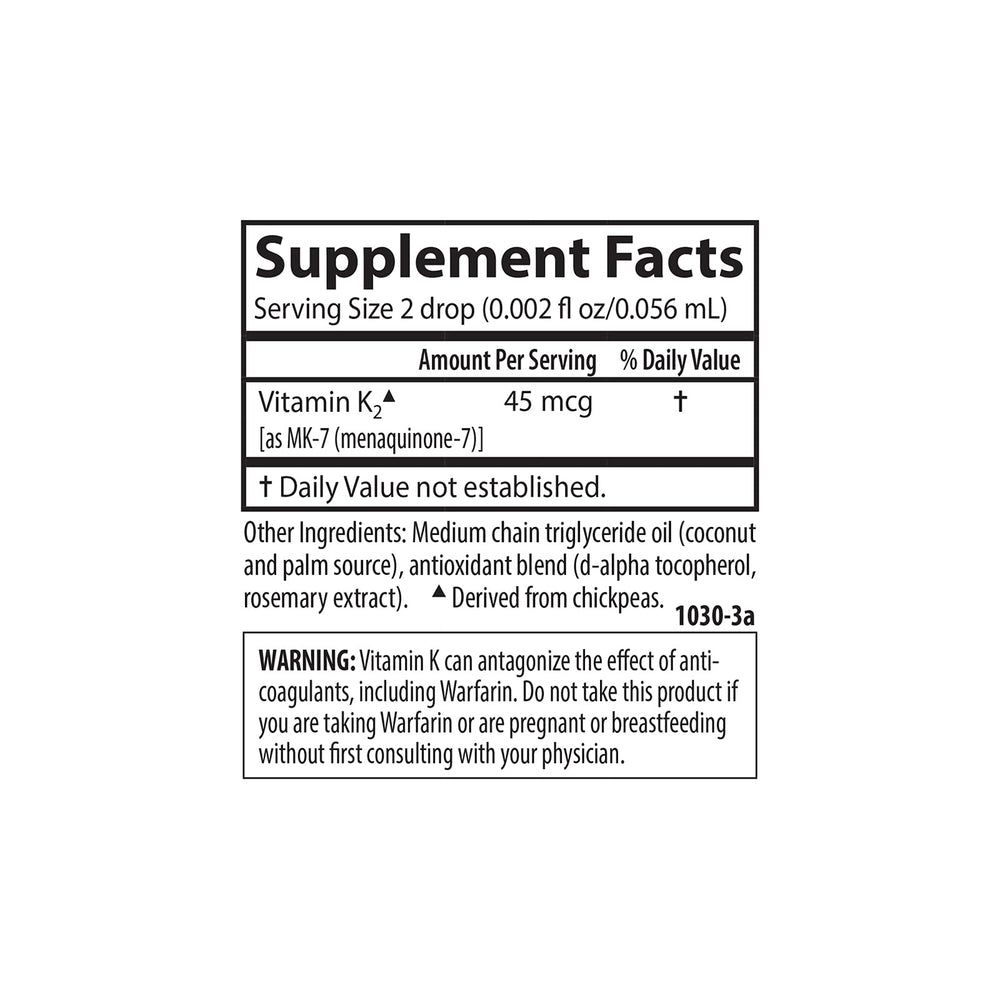 Non-GMO, dairy-free, vegetarian vitamin K2 MK-7 on label