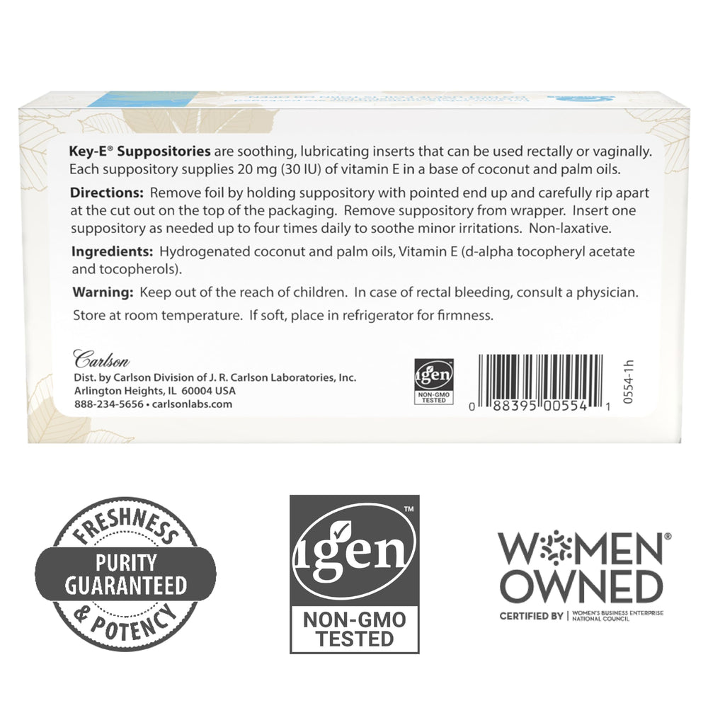 24-count carton label for Carlson Key-E Suppositories