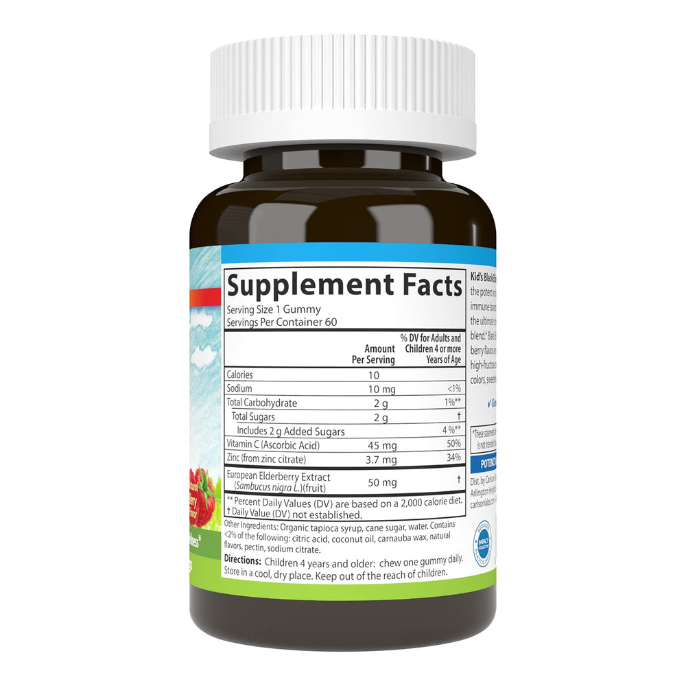 60-count bottle of Carlson Kids Elderberry Gummies