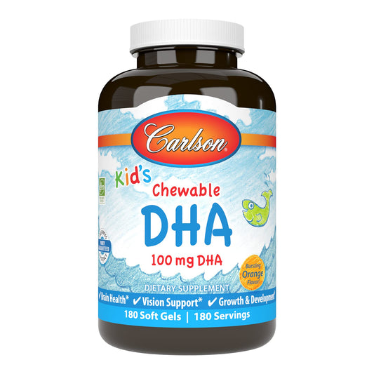 Carlson Kid's Chewable DHA orange softgel bottle front