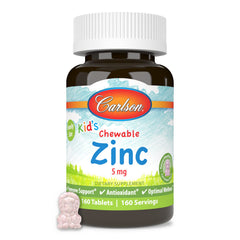 Nutrition label and ingredients for Carlson Kids Zinc