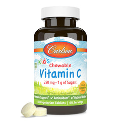 Bottle of Carlson Kids Vitamin C Tangerine chewables, 60 vegetarian tablets