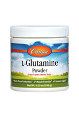 Carlson L-Glutamine powder jar front view, 100 g
