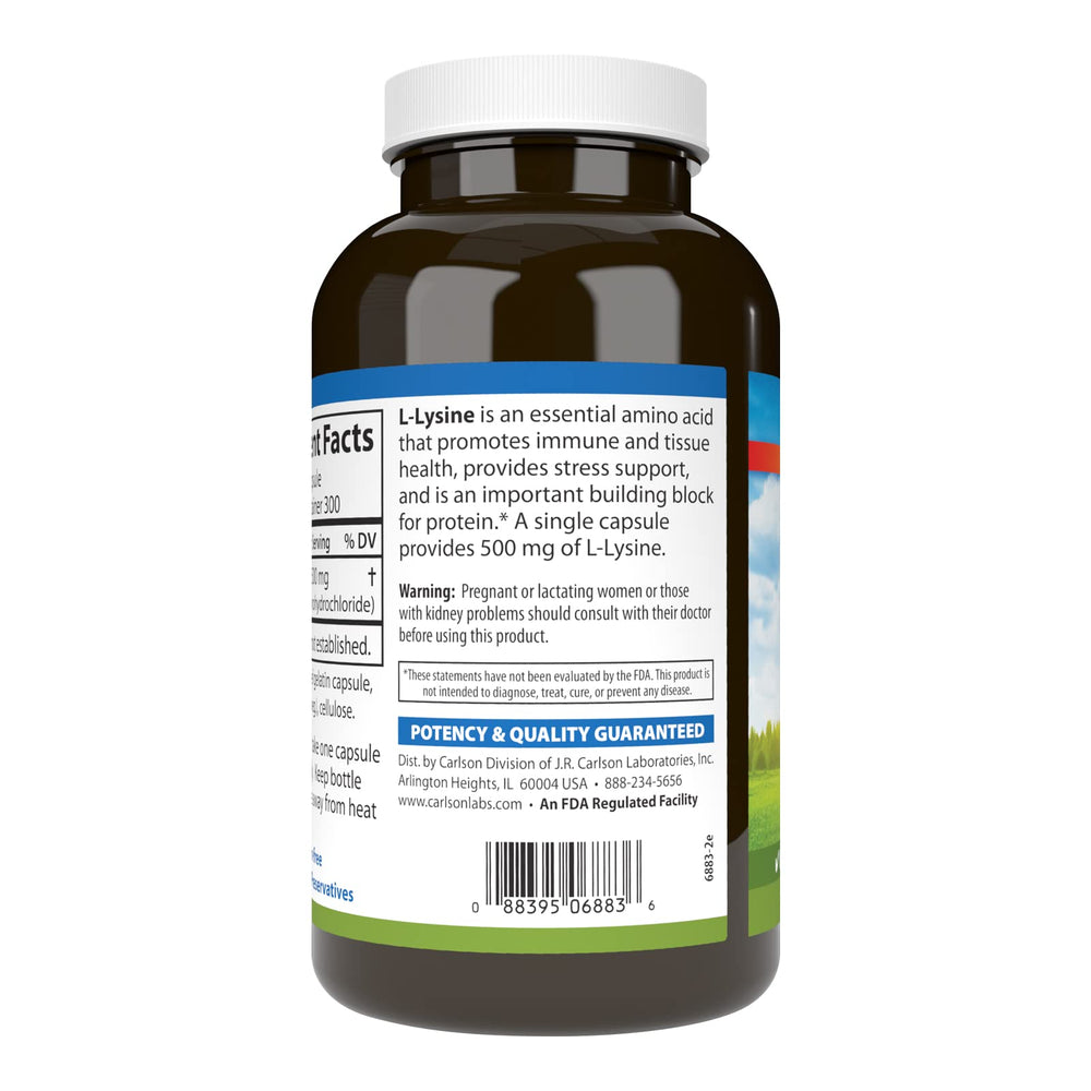 Whole bottle of Carlson L-Lysine 500 mg