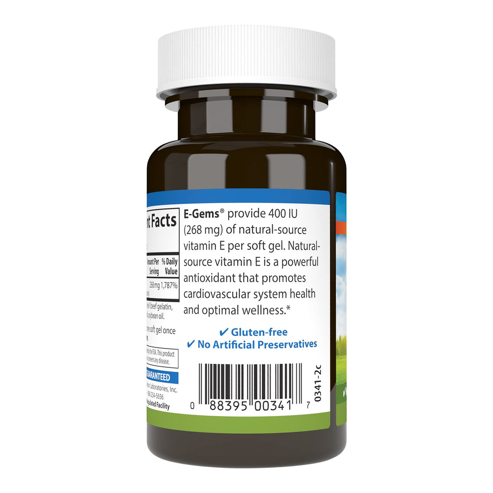 Carlson Labs E-Gems Vitamin E 400 IU bottle with label detail