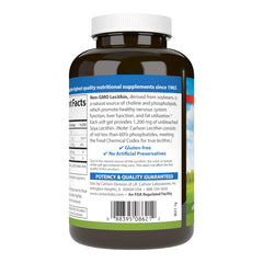 Nutrition facts and ingredients label for Carlson Lecithin 1200 mg