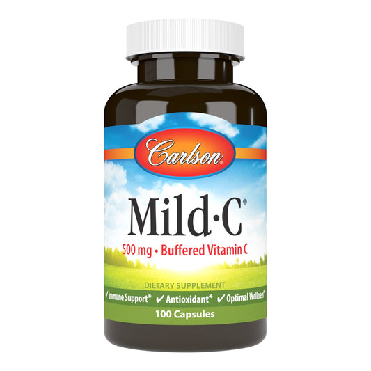 Carlson Mild-C 500 mg Buffered Vitamin C bottle label hero image