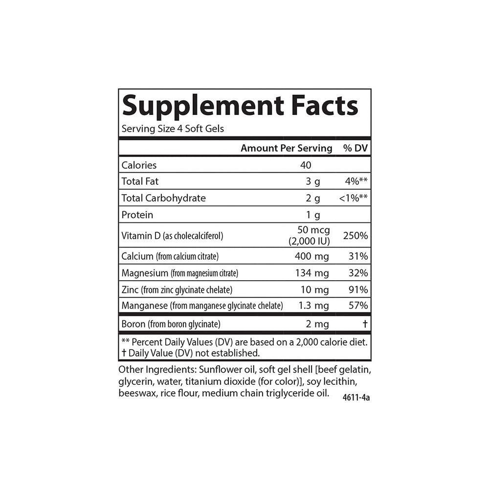 Ingredient panel featuring calcium and vitamin D3 on label
