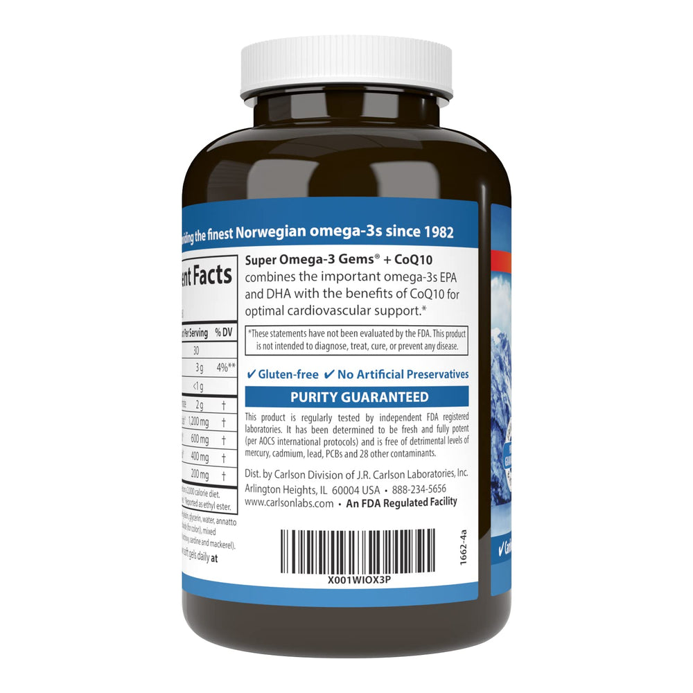 Ingredient information for Carlson Omega-3 Gems + CoQ10