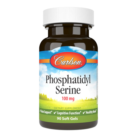 Bottle of Carlson Phosphatidyl Serine 100 mg Non-GMO 90 Softgels