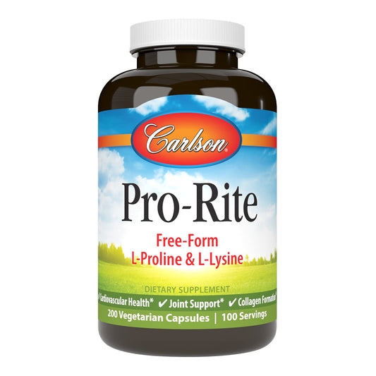 Carlson Pro-Rite bottle with 200 capsules on white background