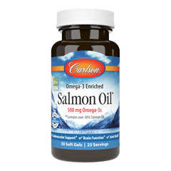 Carlson Salmon Oil bottle label showing 500 mg omega-3s